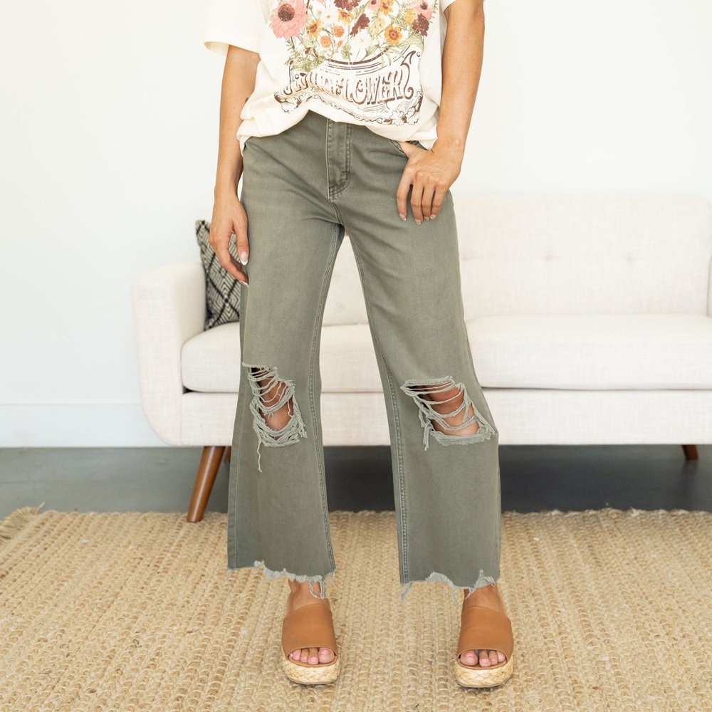 Women's Distressed Olive Jeans